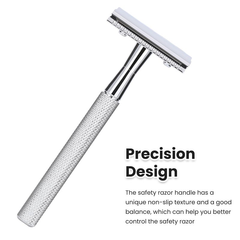 Keropy Single Blade Safety Razor With 10 Premium Stainless Steel Blades Double Edge Safety Razors For Men, Smooth Wet Shave Experience, Glossy Silver - Image 4